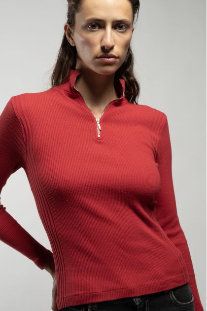 Long-sleeved t-shirt in ribbed Richelieu knit, 100% cotton