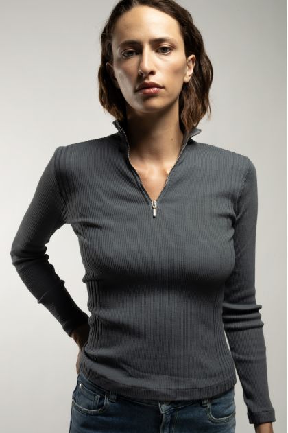 Tee shirt manches longues en maille Richelieu côtelée 100% coton