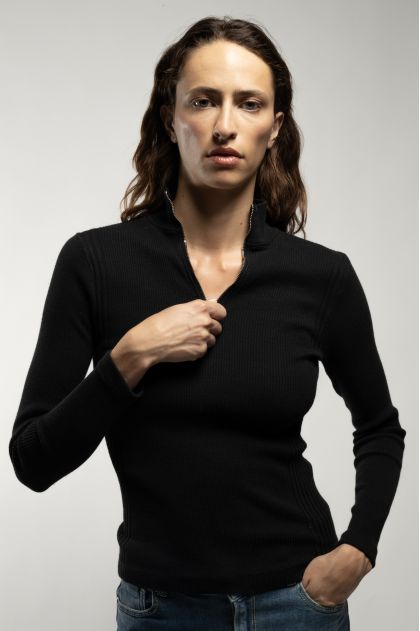 Long-sleeved t-shirt in ribbed Richelieu knit, 100% cotton