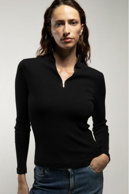 Long-sleeved t-shirt in ribbed Richelieu knit, 100% cotton