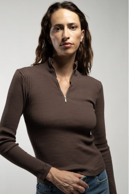 Long-sleeved t-shirt in ribbed Richelieu knit, 100% cotton