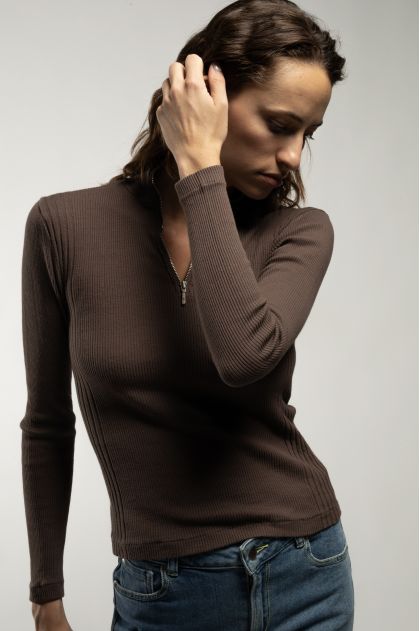 Long-sleeved t-shirt in ribbed Richelieu knit, 100% cotton