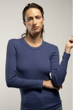 Long-sleeved t-shirt in ribbed Richelieu knit, 100% cotton