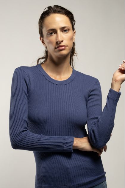 Long-sleeved t-shirt in ribbed Richelieu knit, 100% cotton