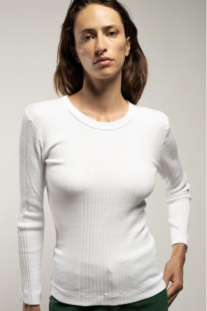 Long-sleeved t-shirt in ribbed Richelieu knit, 100% cotton