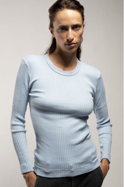 Tee shirt manches longues en maille Richelieu côtelée 100% coton