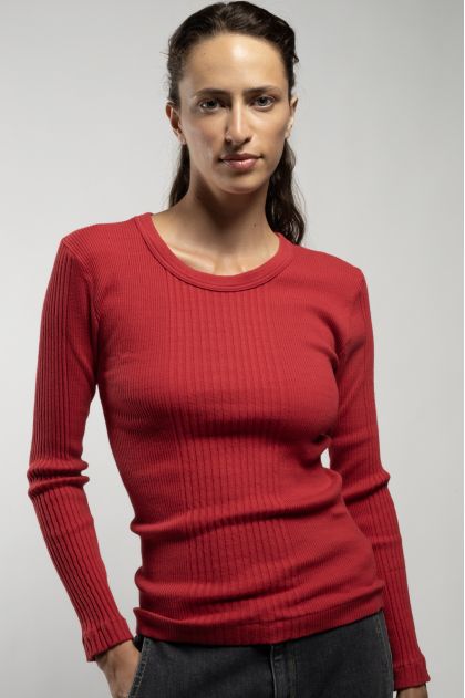 Tee shirt manches longues en maille Richelieu côtelée 100% coton