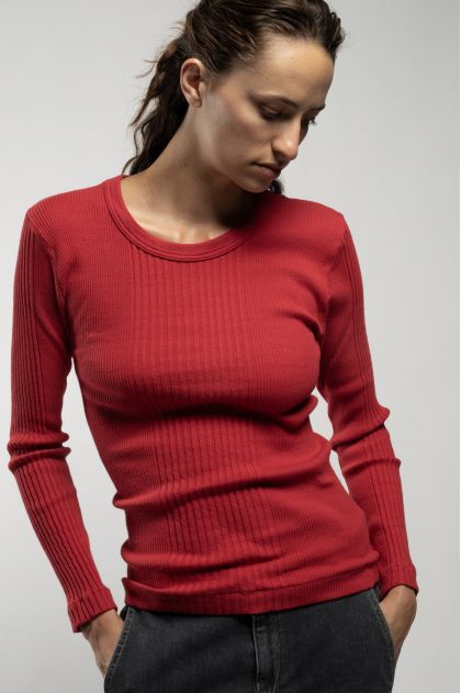 Tee shirt manches longues en maille Richelieu côtelée 100% coton
