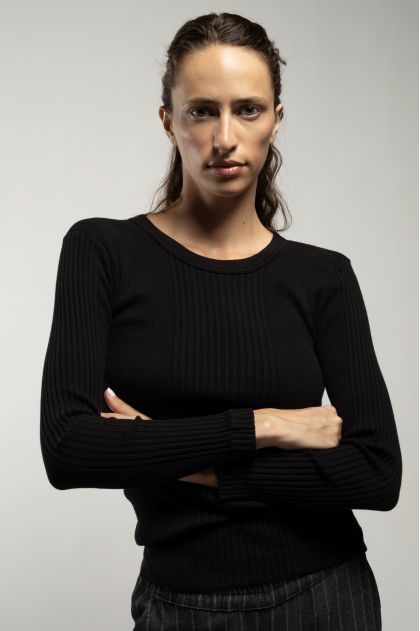 Long-sleeved t-shirt in ribbed Richelieu knit, 100% cotton