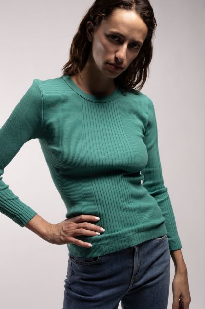 Long-sleeved t-shirt in ribbed Richelieu knit, 100% cotton