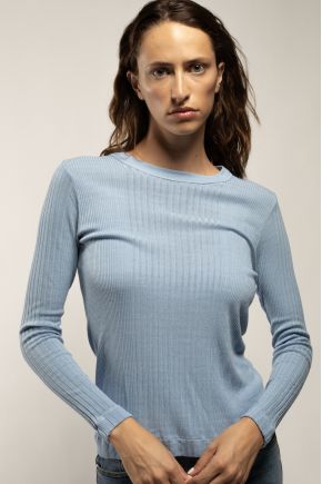 Long-sleeved T-shirt in ribbed Richelieu knit 85% viscose, 15% silk