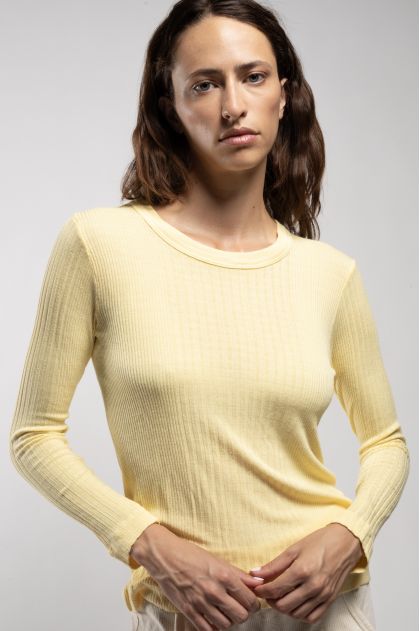 Long-sleeved T-shirt in ribbed Richelieu knit 85% viscose, 15% silk