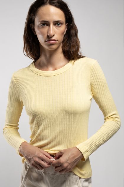 Long-sleeved T-shirt in ribbed Richelieu knit 85% viscose, 15% silk