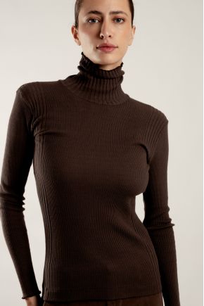 Pull col roulé en maille "Richelieu"côtelée 100% coton