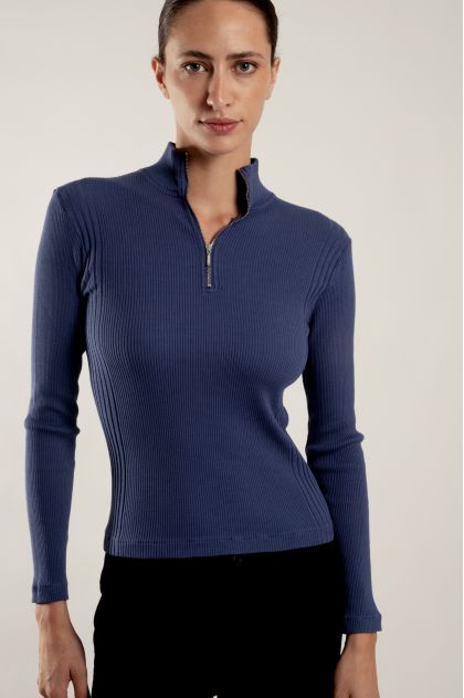 Long-sleeved t-shirt in ribbed Richelieu knit, 100% cotton