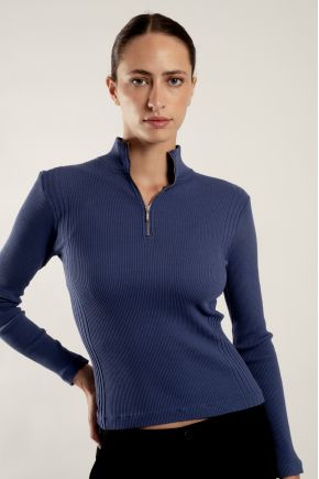 Tee shirt manches longues en maille Richelieu côtelée 100% coton