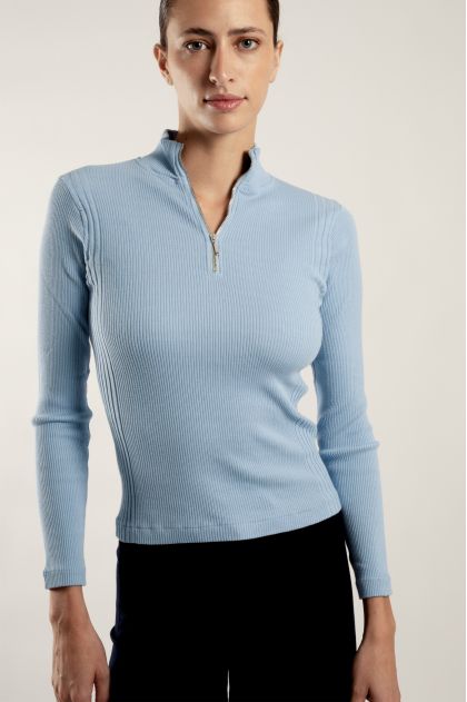 Long-sleeved t-shirt in ribbed Richelieu knit, 100% cotton