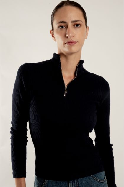 Long-sleeved t-shirt in ribbed Richelieu knit, 100% cotton
