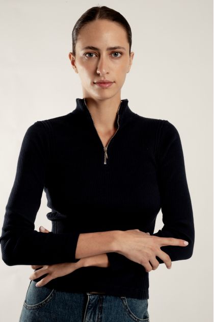 Long-sleeved t-shirt in ribbed Richelieu knit, 100% cotton