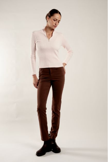 Long-sleeved t-shirt in ribbed Richelieu knit, 100% cotton
