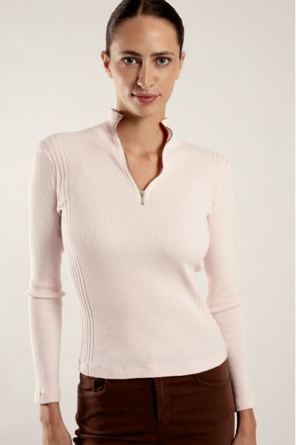 Long-sleeved t-shirt in ribbed Richelieu knit, 100% cotton