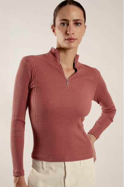 Long-sleeved t-shirt in ribbed Richelieu knit, 100% cotton