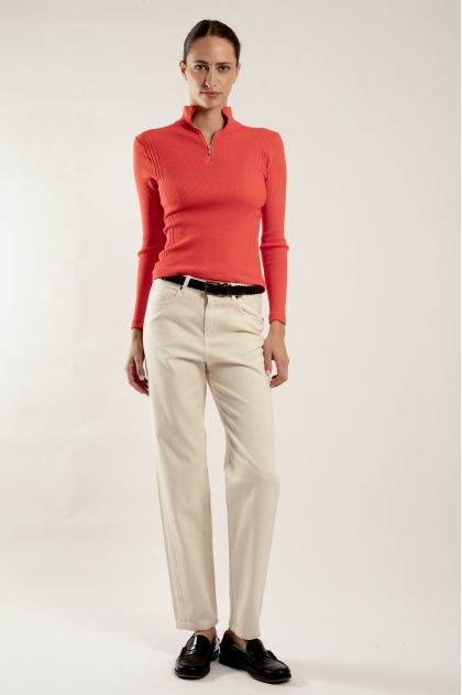 Long-sleeved t-shirt in ribbed Richelieu knit, 100% cotton
