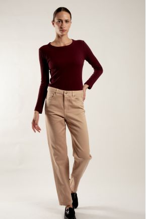 Tee-shirt manches longues en maille Richelieu côtelée 85 % viscose et 15 % soie